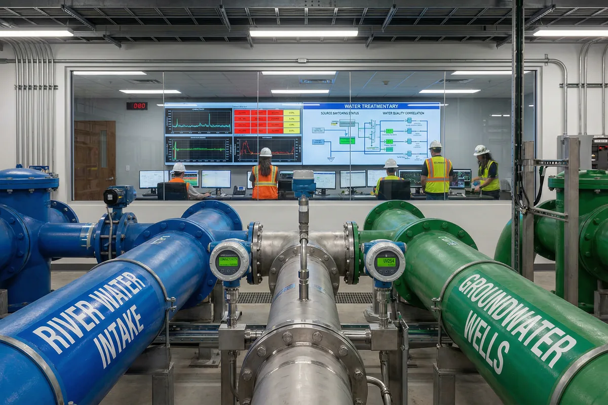 Multi-source water supply with blending monitoring