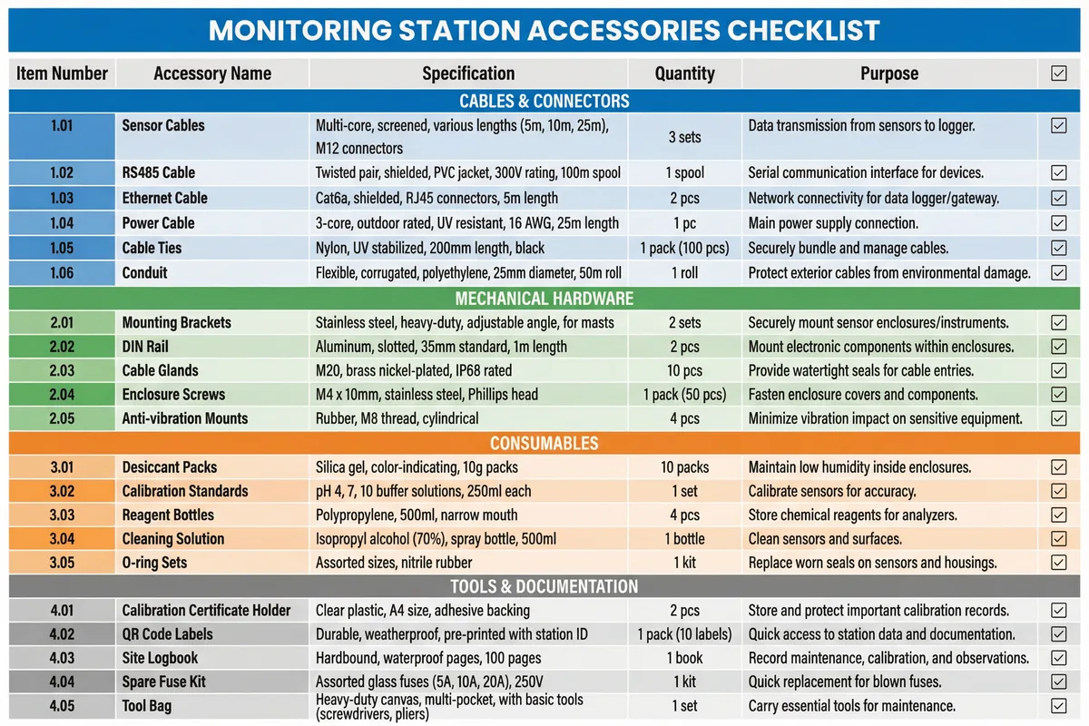Monitoring Station Accessories Checklist